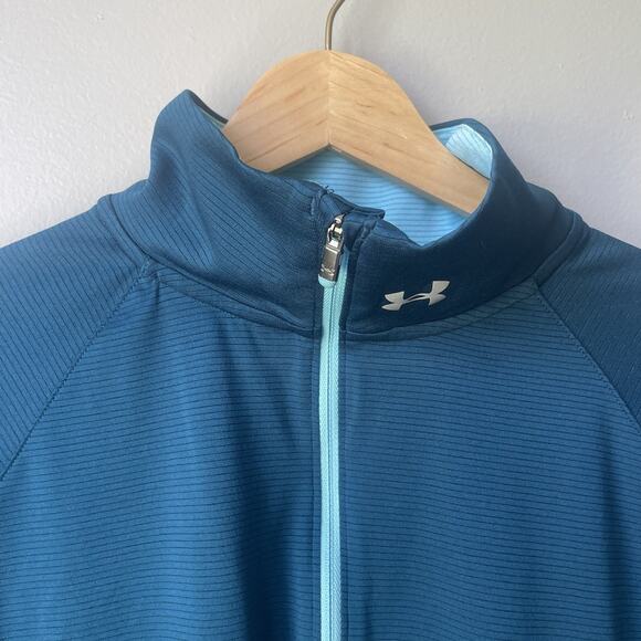 Under Armour Sweatshirt Womens Size L Blue Running Half Zip Dri-Fit Heatgear - Picture 3 of 11